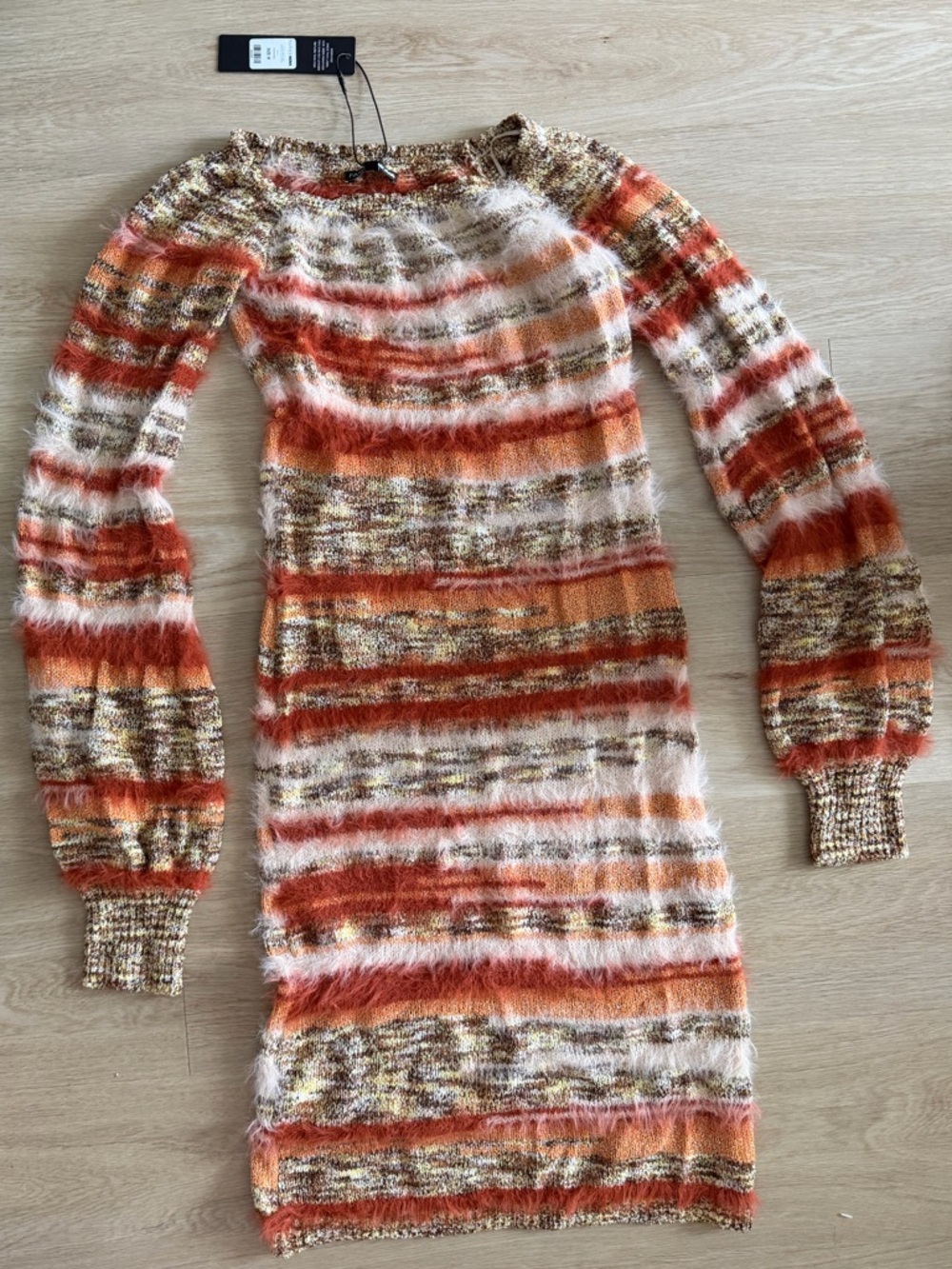 Fashion Nova Striped Fuzzy Long-Sleeve Knit off the shoulder Dress